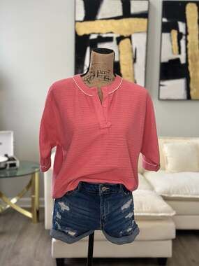 Vintage Wilroy Sport Pink Textured Henley Top XL